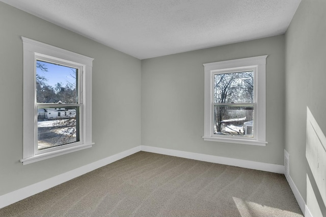 empty room with a textured ceiling and carpet floors