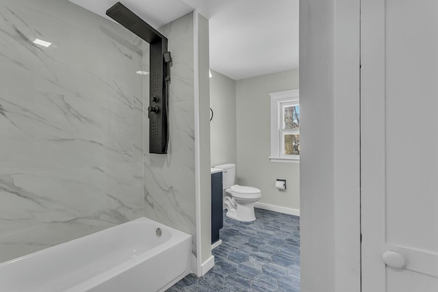 full bathroom featuring toilet, tiled shower / bath combo, and vanity