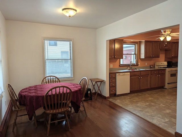 dining area featuring sink, plenty of natural light, and dark hardwood / wood-style floors