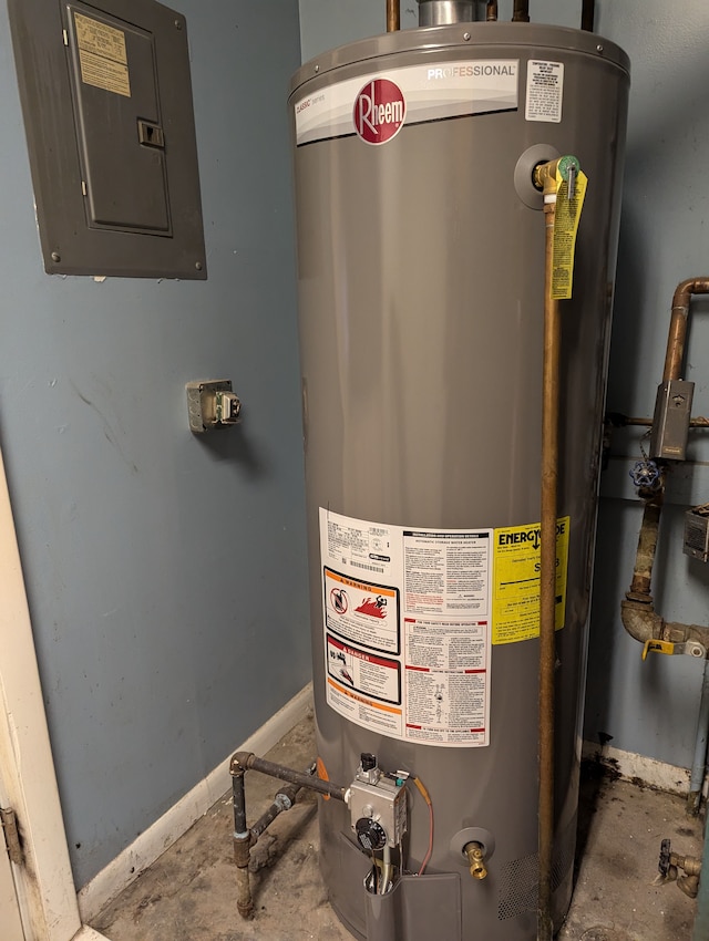 utilities with gas water heater and electric panel