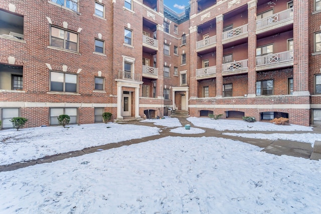 view of snow covered building