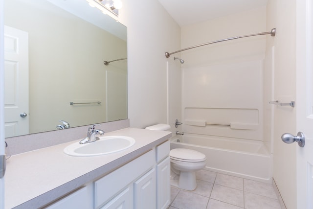 full bathroom with toilet, vanity, bathing tub / shower combination, and tile patterned floors