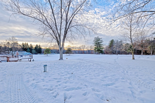 view of yard layered in snow