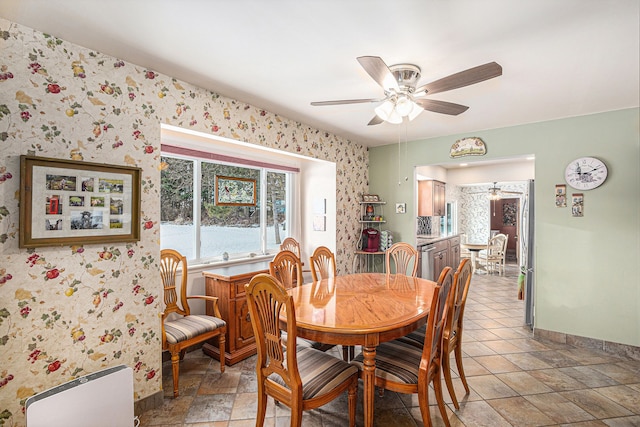 dining area featuring ceiling fan