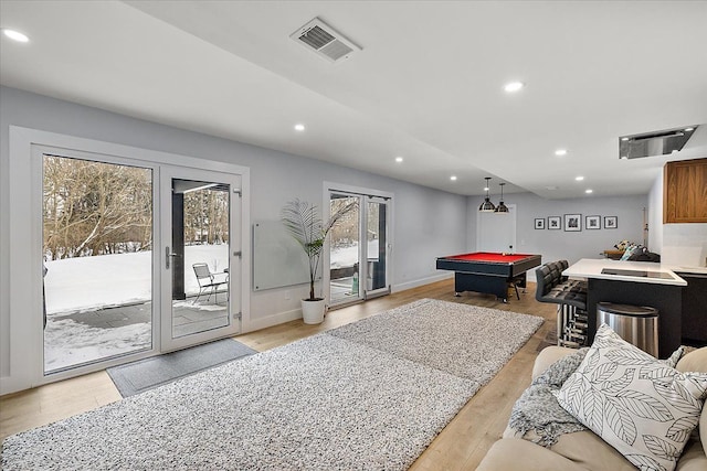 recreation room featuring pool table, visible vents, and recessed lighting