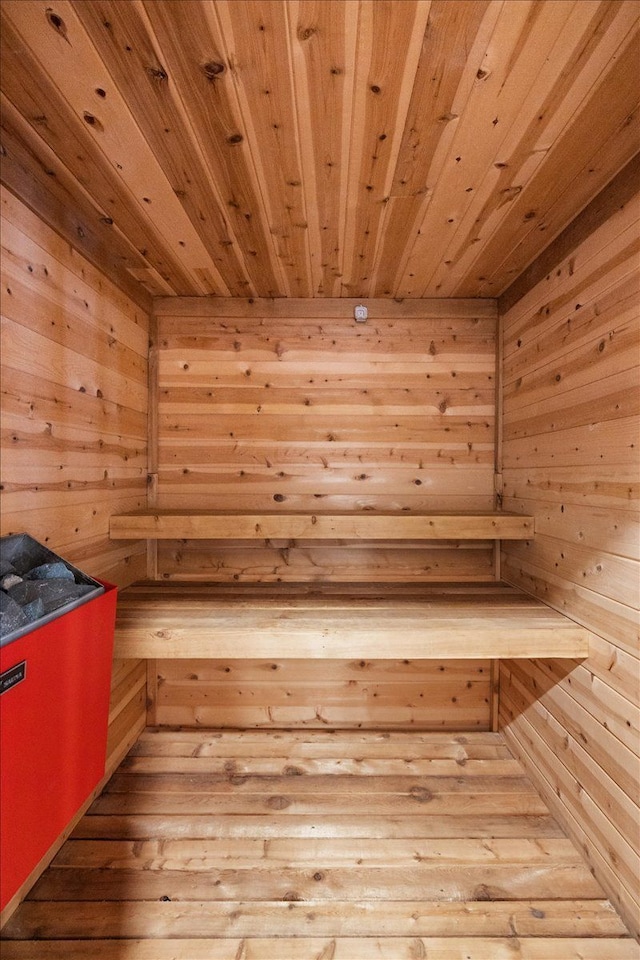 view of sauna featuring wood finished floors