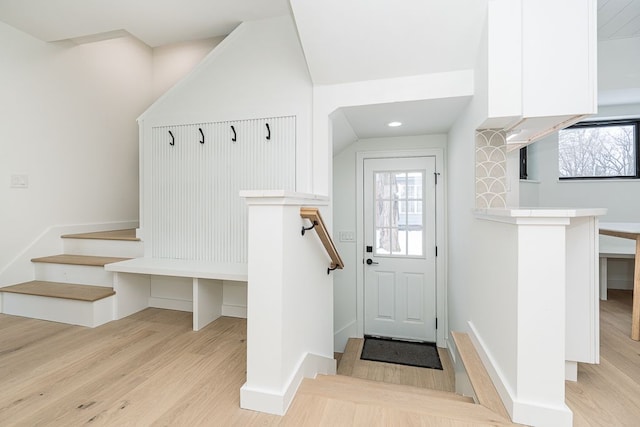 mudroom featuring light wood-type flooring