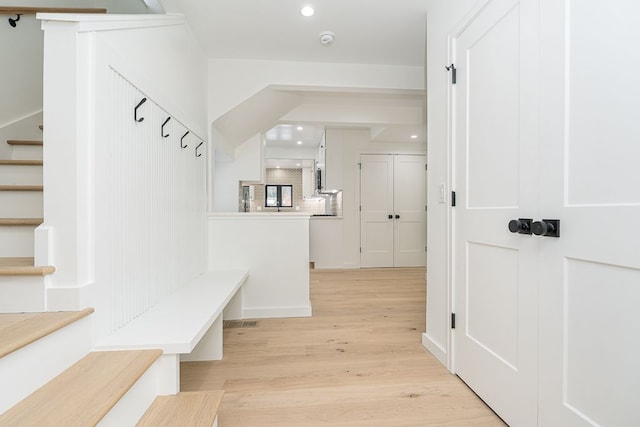 mudroom featuring light hardwood / wood-style floors