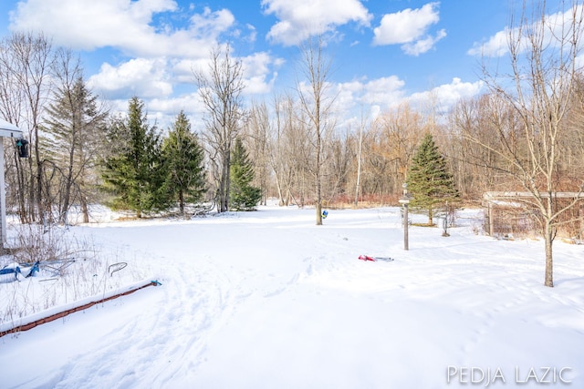 view of yard layered in snow