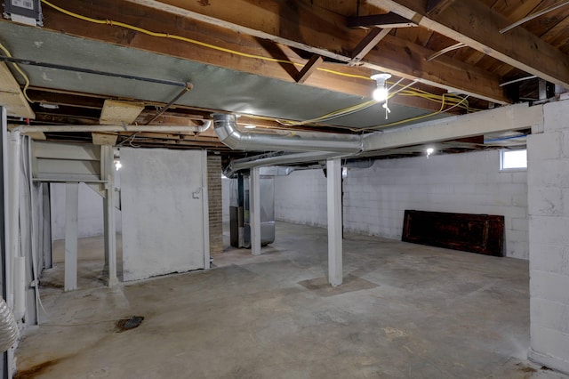 basement with heating unit