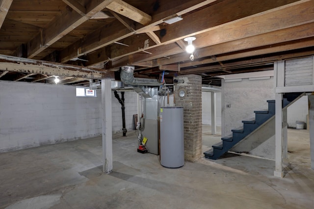 basement featuring water heater