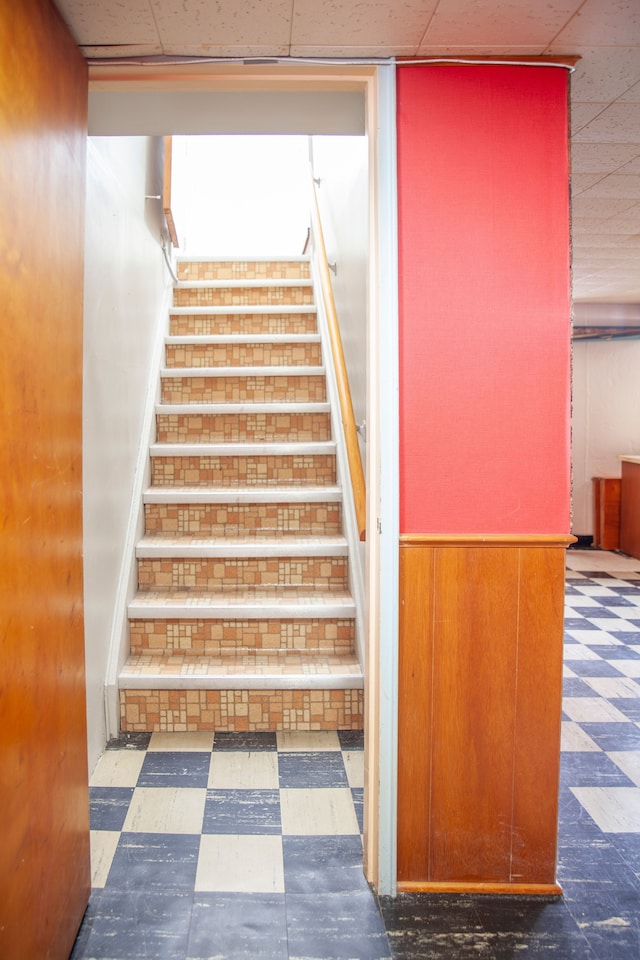 stairs with wooden walls