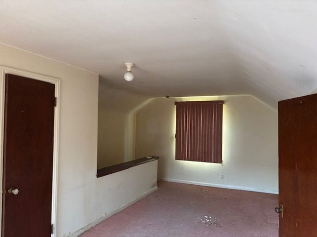 additional living space featuring lofted ceiling and carpet floors