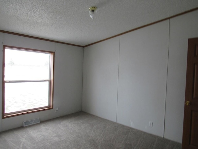 carpeted empty room with a textured ceiling