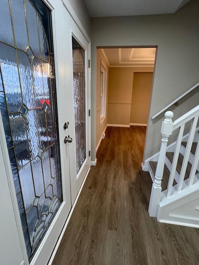 corridor with dark wood-type flooring