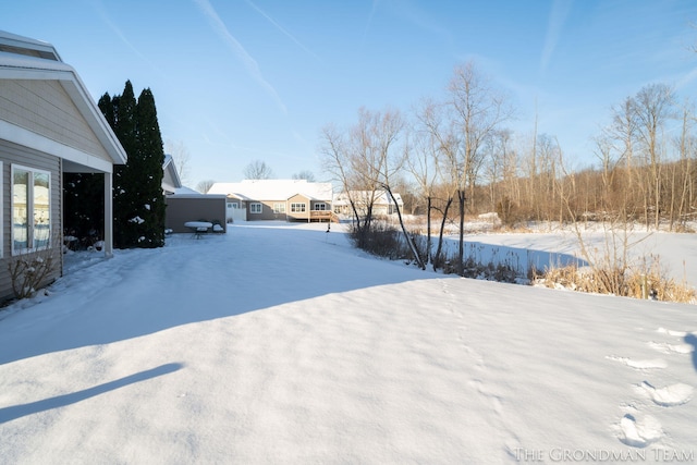 view of yard covered in snow