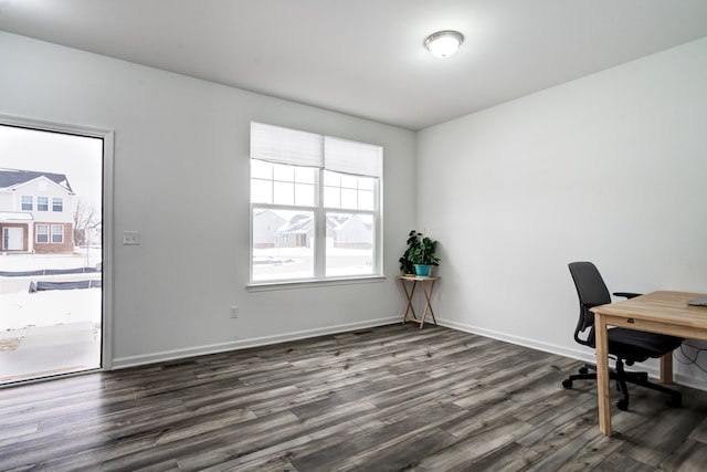 office space featuring dark hardwood / wood-style floors