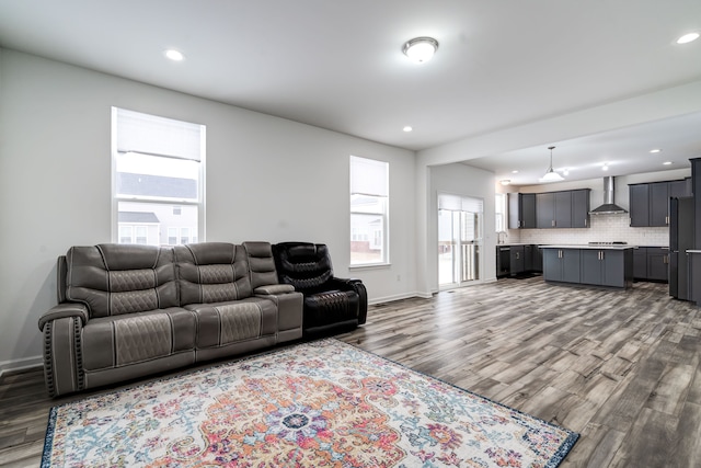 living room with hardwood / wood-style flooring