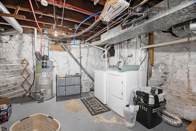 basement with separate washer and dryer and gas water heater