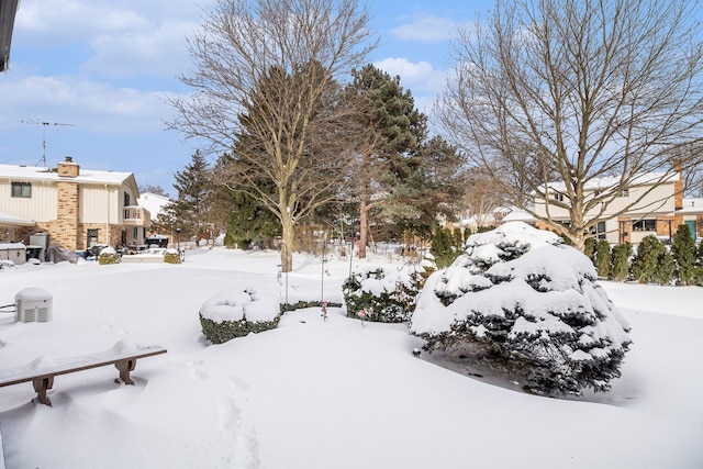 view of yard layered in snow