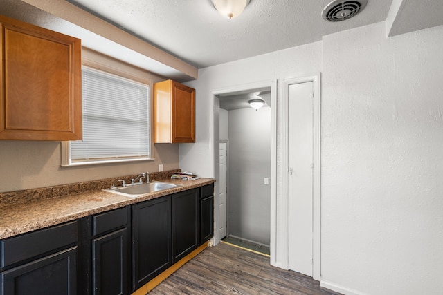 kitchen with sink and dark hardwood / wood-style floors