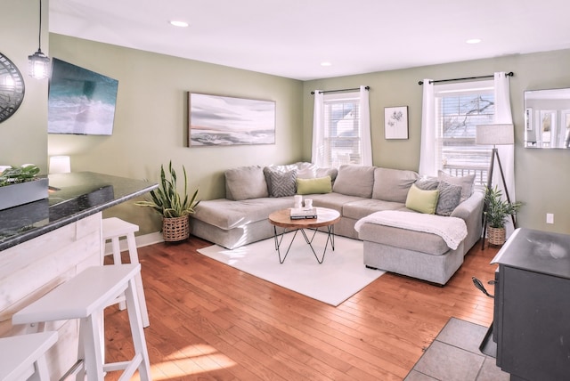 living room featuring light wood-type flooring