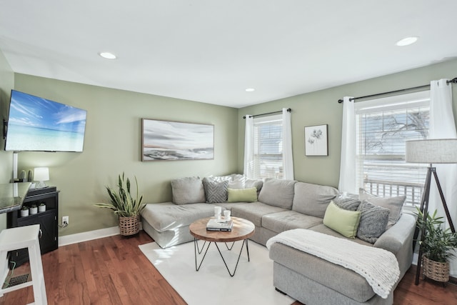 living room featuring dark hardwood / wood-style flooring