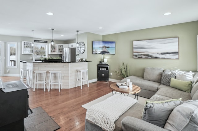 living room with dark wood-type flooring