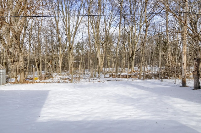 view of yard covered in snow