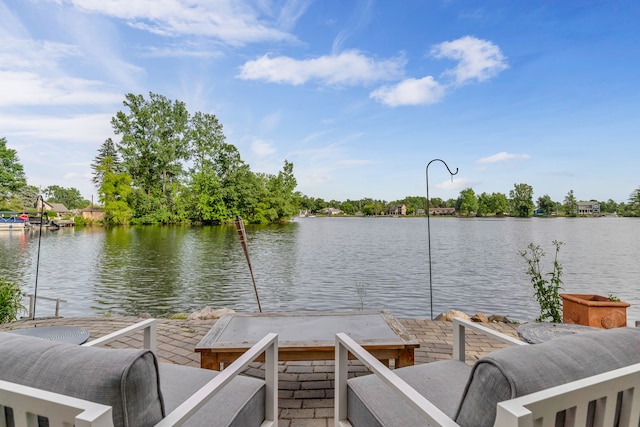 dock area with a water view