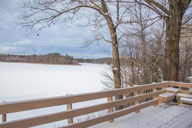 view of snow covered deck