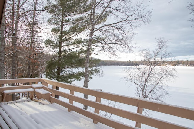 view of snow covered deck