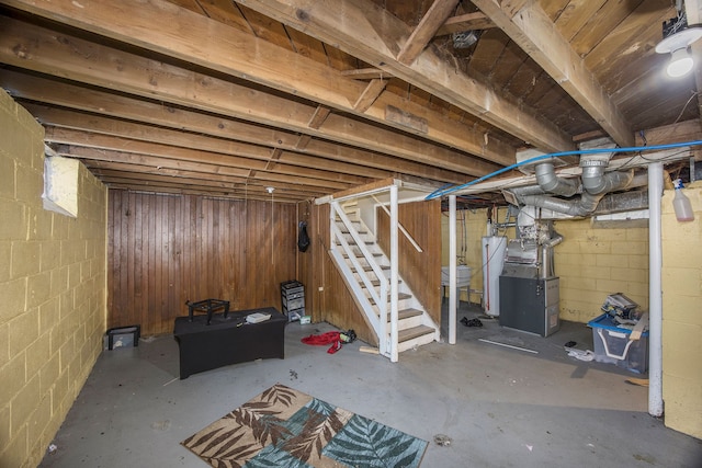 basement with heating unit