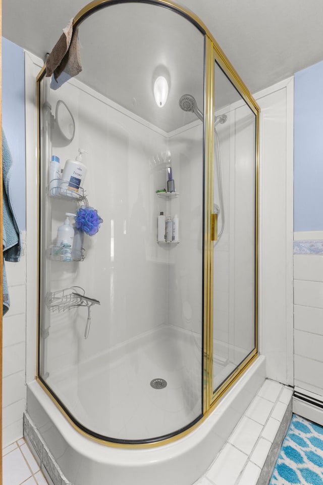 42891 Bemis Rd, Sumpter, MI 48111 - bathroom featuring tile patterned floors and a shower with door