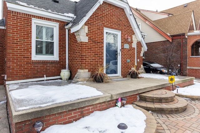 view of snow covered patio