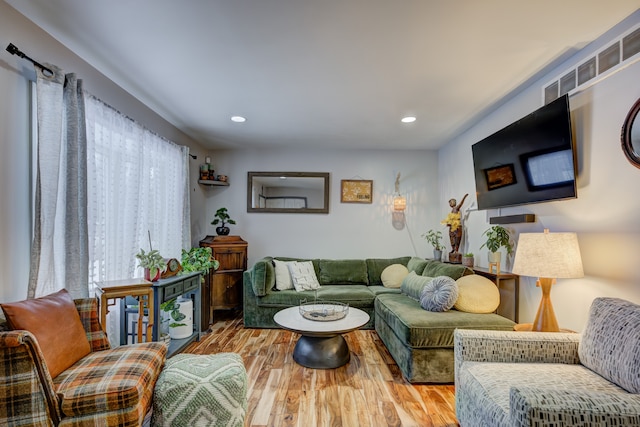 living room with light wood-type flooring