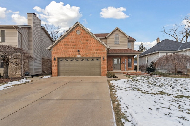 view of property featuring a garage and a porch