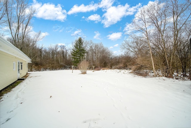 view of yard layered in snow