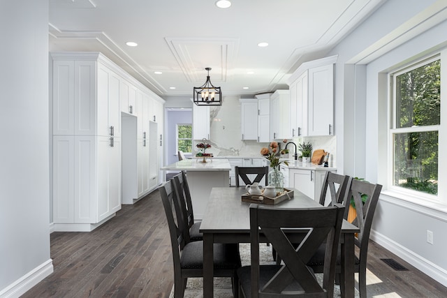 dining area featuring a healthy amount of sunlight, dark hardwood / wood-style floors, and sink