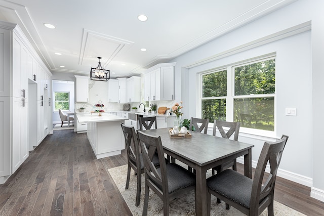 dining space featuring sink, dark hardwood / wood-style floors, and a wealth of natural light