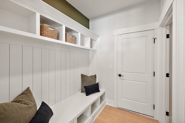 mudroom with hardwood / wood-style floors