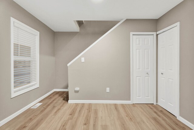 interior space with light hardwood / wood-style floors