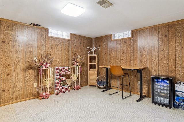 interior space with wooden walls