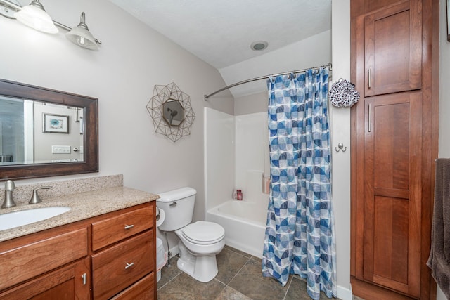 full bathroom featuring toilet, vanity, and shower / tub combo