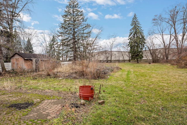 view of yard featuring a storage unit