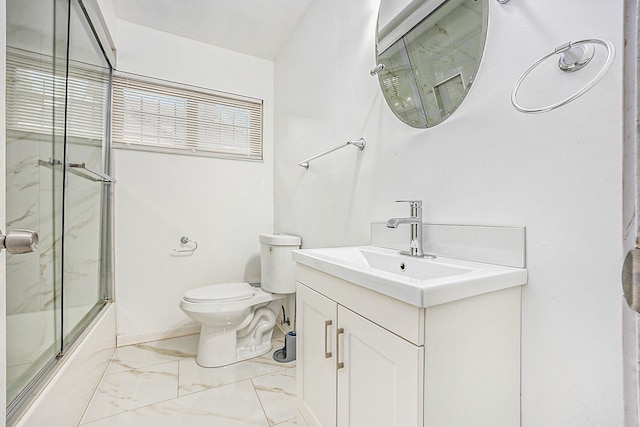 full bathroom with toilet, vanity, and combined bath / shower with glass door