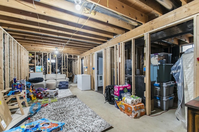 basement with refrigerator