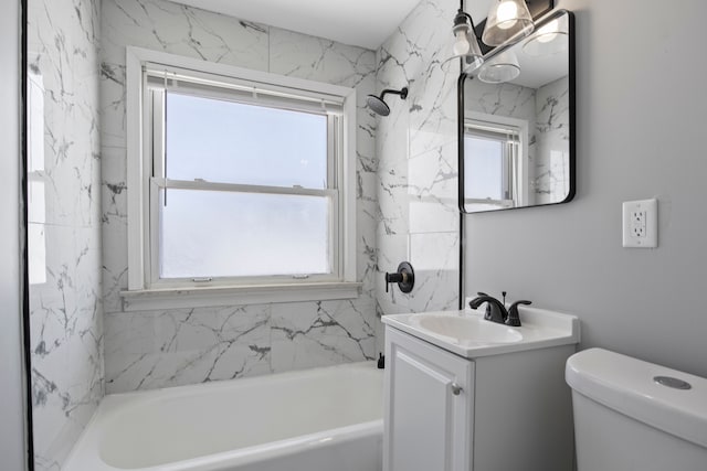 full bathroom featuring toilet, vanity, and bathing tub / shower combination