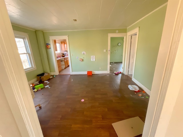 hall with dark hardwood / wood-style flooring