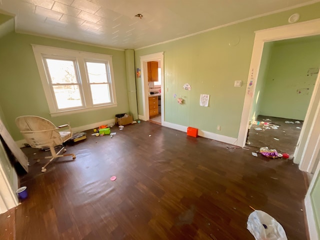 misc room featuring dark hardwood / wood-style flooring and crown molding